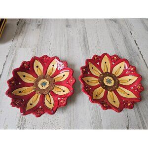 Pier 1 carynthum‎ flower plate dessert salad red earthenware Bohemian unique set